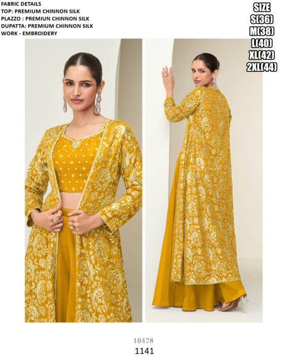 Exclusive Designer Three-Piece Readymade Chinon Silk Indo-Western Dresses For Women