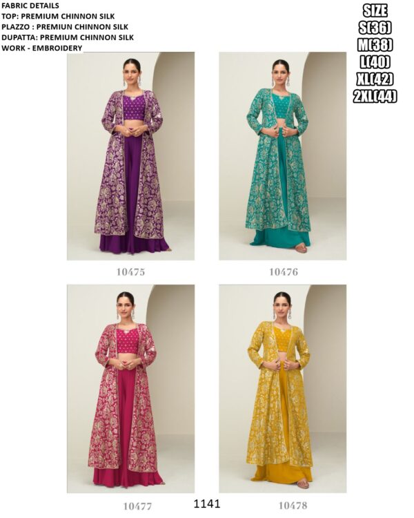 Exclusive Designer Three-Piece Readymade Chinon Silk Indo-Western Dresses For Women
