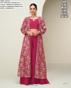 Exclusive Designer Three-Piece Readymade Chinon Silk Indo-Western Dresses For Women
