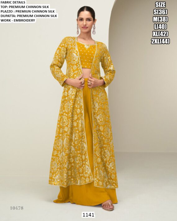 Exclusive Designer Three-Piece Readymade Chinon Silk Indo-Western Dresses For Women