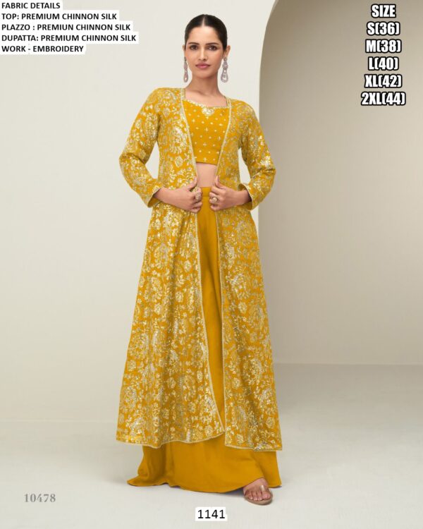 Exclusive Designer Three-Piece Readymade Chinon Silk Indo-Western Dresses For Women