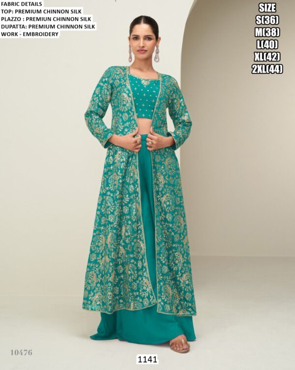 Exclusive Designer Three-Piece Readymade Chinon Silk Indo-Western Dresses For Women