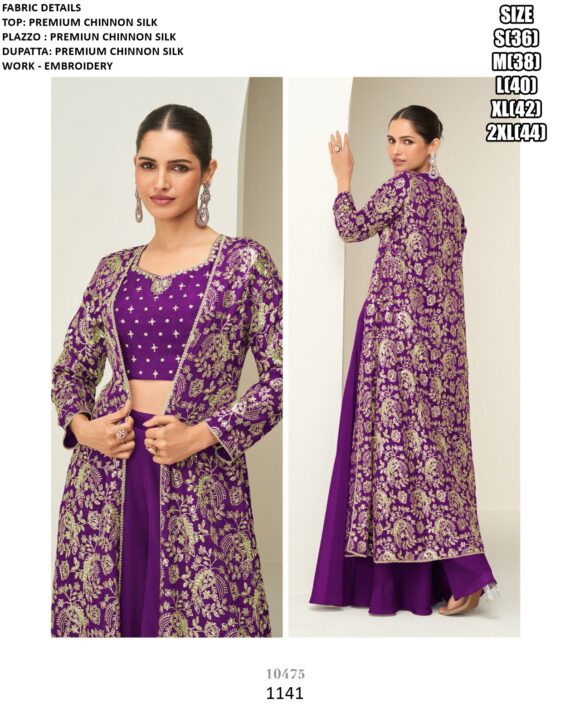 Exclusive Designer Three-Piece Readymade Chinon Silk Indo-Western Dresses For Women