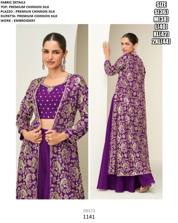 Exclusive Designer Three-Piece Readymade Chinon Silk Indo-Western Dresses For Women