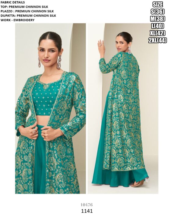 Exclusive Designer Three-Piece Readymade Chinon Silk Indo-Western Dresses For Women