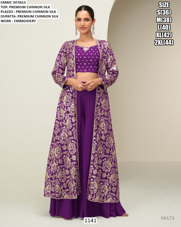 Exclusive Designer Three-Piece Readymade Chinon Silk Indo-Western Dresses For Women