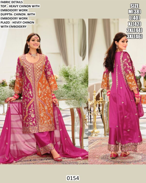 Indian-Pakistani Style Readymade Three-Piece Chinon Embroidery Designer Plazo Suit