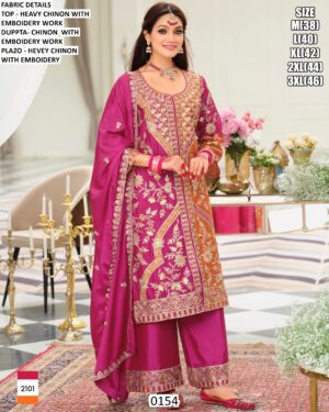 Indian-Pakistani Style Readymade Three-Piece Chinon Embroidery Designer Plazo Suit