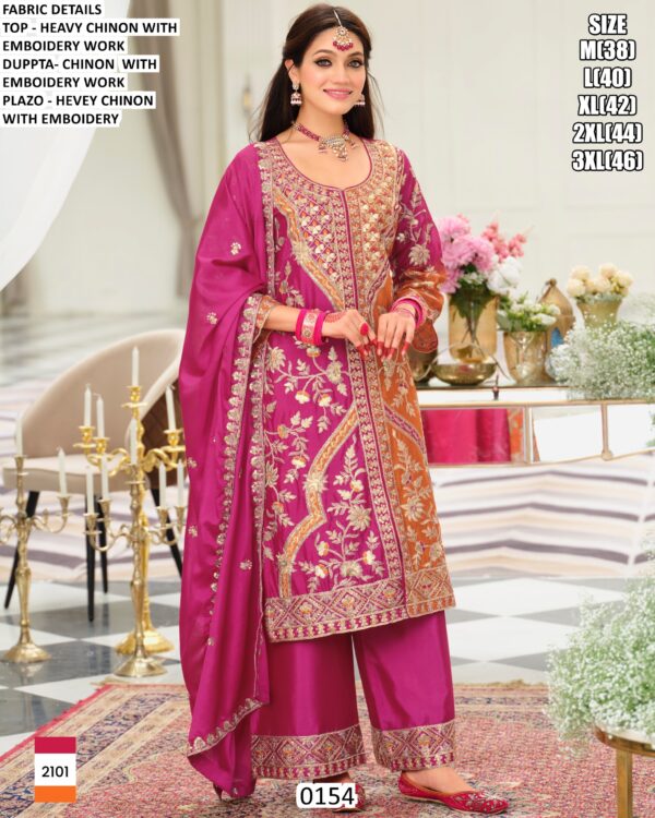Indian-Pakistani Style Readymade Three-Piece Chinon Embroidery Designer Plazo Suit
