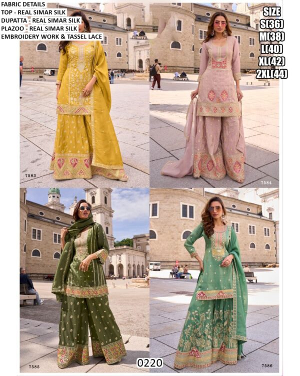 Glossy Simar Silk Beautiful Embroidered Readymade Salwar Suits (Four Piece Catalogue)