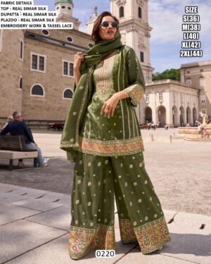 Glossy Simar Silk Beautiful Embroidered Readymade Salwar Suits (Four Piece Catalogue)