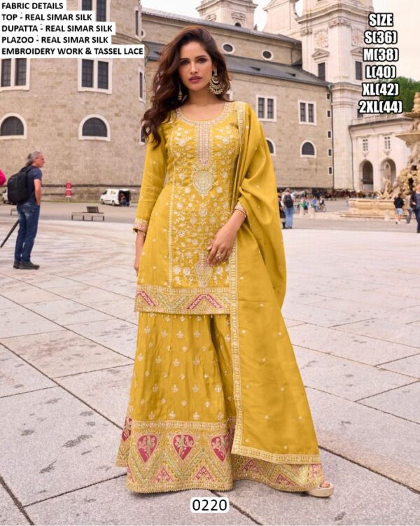 Glossy Simar Silk Beautiful Embroidered Readymade Salwar Suits (Four Piece Catalogue)