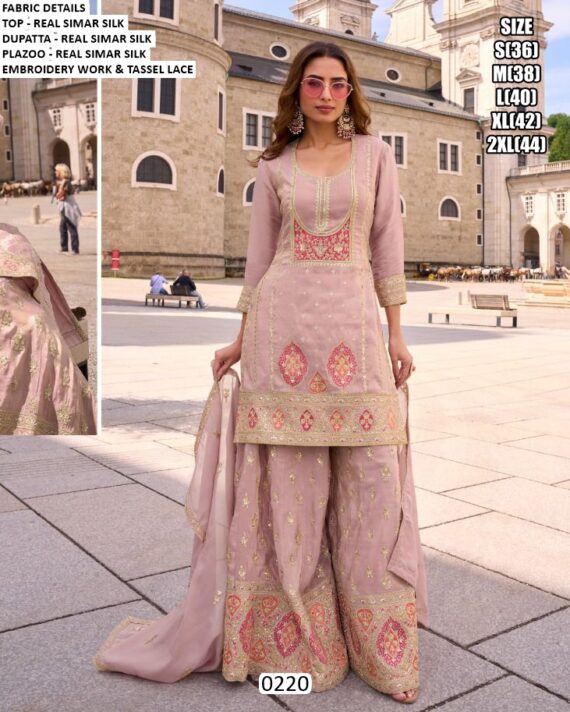 Glossy Simar Silk Beautiful Embroidered Readymade Salwar Suits (Four Piece Catalogue)