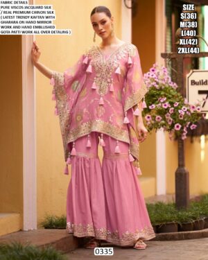 Party Wear Readymade Viscose Jacquard Silk Stunning Designer Cord Style Kaftan Gharara Pair