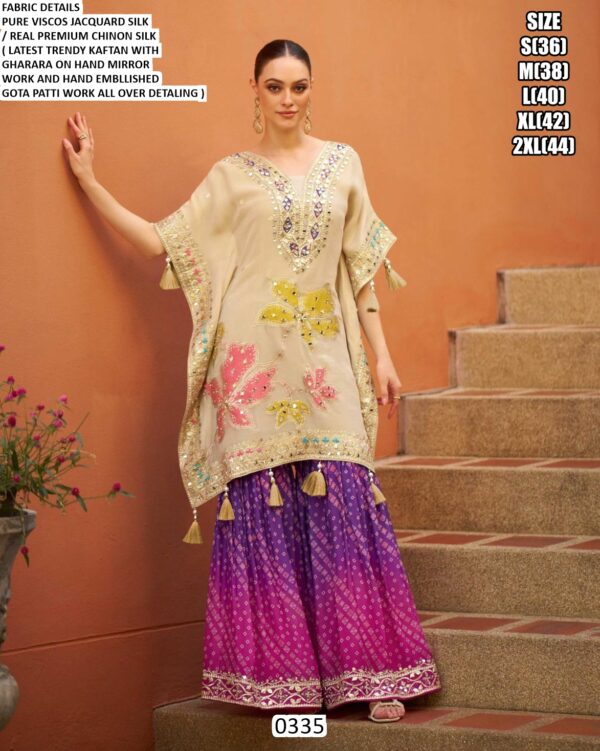 Party Wear Readymade Viscose Jacquard Silk Stunning Designer Cord Style Kaftan Gharara Pair