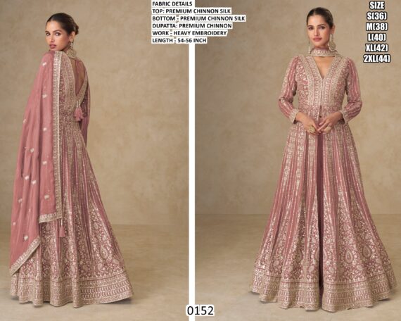 Introducing A Stunning Four-Piece Catalogue Heavy Designer Chinon Silk Indo-Western For Women