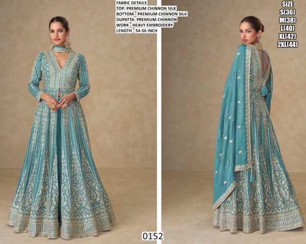 Introducing A Stunning Four-Piece Catalogue Heavy Designer Chinon Silk Indo-Western For Women