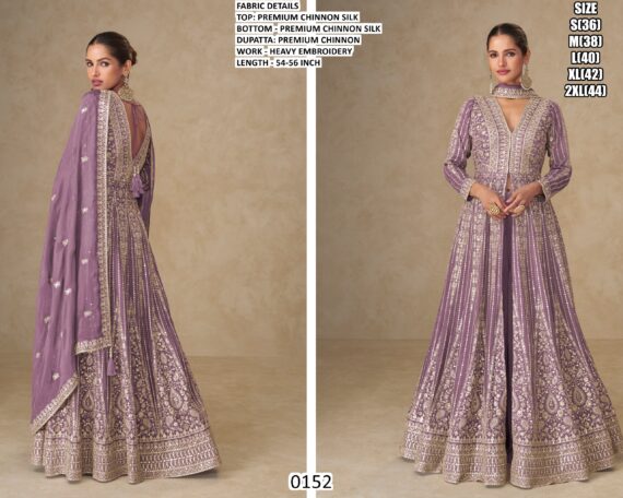 Introducing A Stunning Four-Piece Catalogue Heavy Designer Chinon Silk Indo-Western For Women