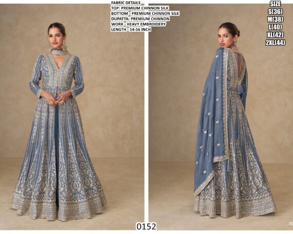 Introducing A Stunning Four-Piece Catalogue Heavy Designer Chinon Silk Indo-Western For Women