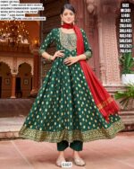 Heavy Sequence Embroidery Quarding Work Rayon Anarkali Kurti Sets Especial For Festivals