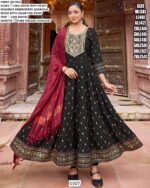 Heavy Sequence Embroidery Quarding Work Rayon Anarkali Kurti Sets Especial For Festivals