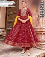 Heavy Sequence Embroidery Quarding Work Rayon Anarkali Kurti Sets Especial For Festivals