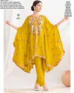 Elegant Flower Embroidered Premium Chinon Party Wear Kaftan Style Co-ord Sets