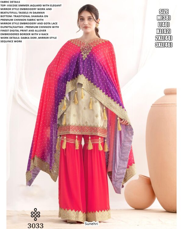 Viscose Simmer Jaquard With Elegant Mirror Style Embroidered Wedding Wear Sharara Dress