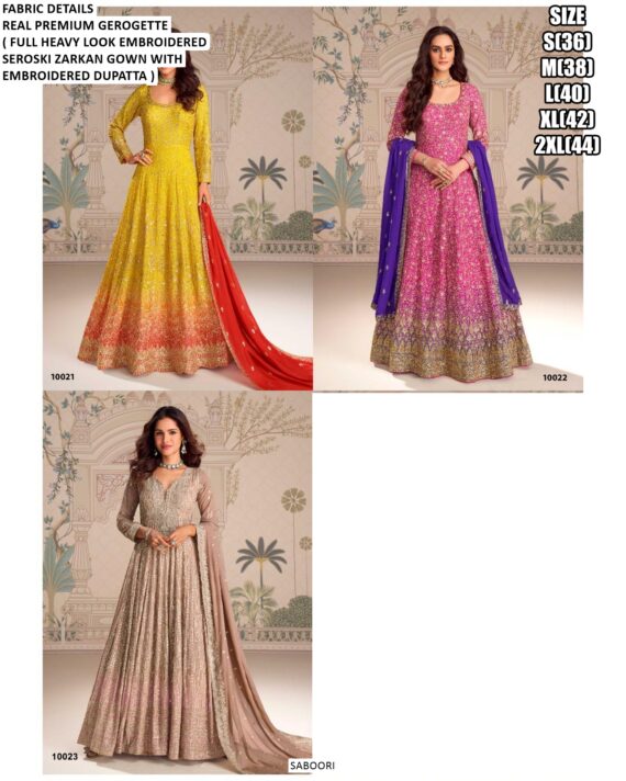 Wedding Reception Wear Full Heavy Embroidered Seroski Zarkan Work Georgette Gowns