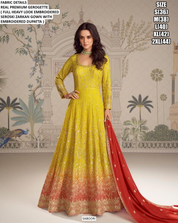 Wedding Reception Wear Full Heavy Embroidered Seroski Zarkan Work Georgette Gowns