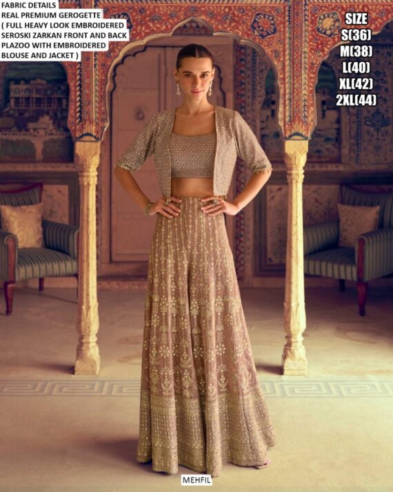 Georgette Beautiful Look Full Embroidery Designer Indo-Western Party Wear Dress