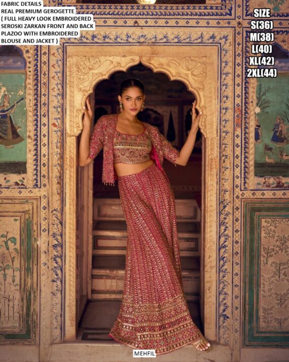 Georgette Beautiful Look Full Embroidery Designer Indo-Western Party Wear Dress