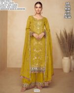 Shop Real Chinon Embroidered Kurta With Handwork And Includes Plazo And Dupatta