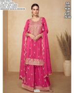 Shop Real Chinon Embroidered Kurta With Handwork And Includes Plazo And Dupatta