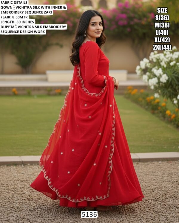Red Colour Vichitra Silk Embroidered Wedding Wear Long Anarkali Gown With Dupatta