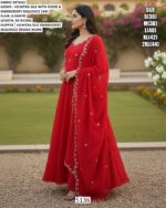 Red Colour Vichitra Silk Embroidered Wedding Wear Long Anarkali Gown With Dupatta