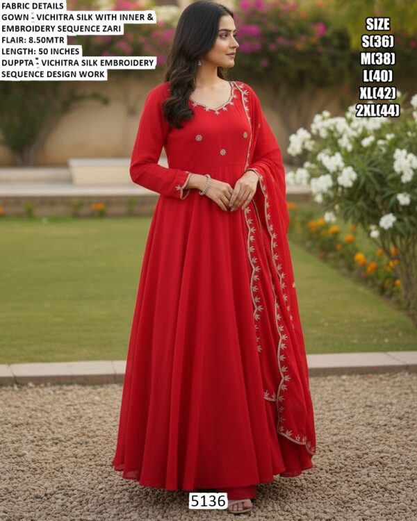 Red Colour Vichitra Silk Embroidered Wedding Wear Long Anarkali Gown With Dupatta
