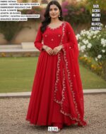 Red Colour Vichitra Silk Embroidered Wedding Wear Long Anarkali Gown With Dupatta