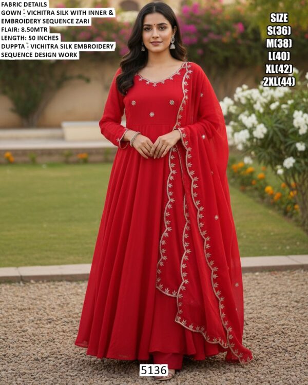 Red Colour Vichitra Silk Embroidered Wedding Wear Long Anarkali Gown With Dupatta