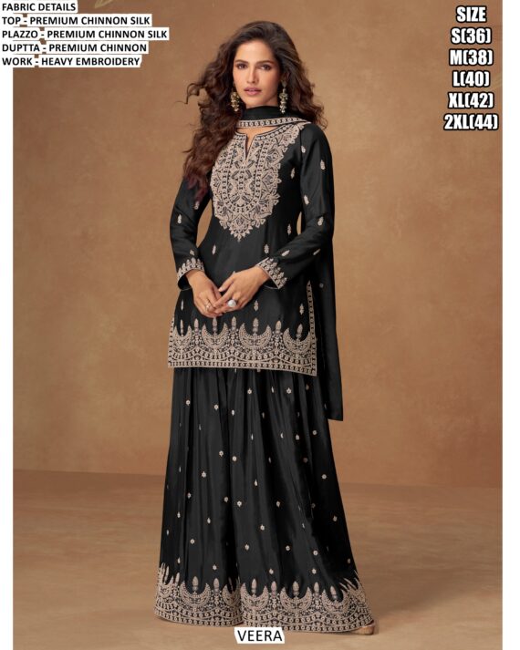 Premium Chinon Silk Heavy Embroidery Work Sets Of Five Readymade Festival Salwar Suits