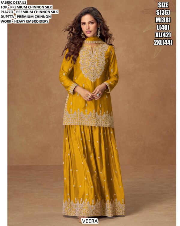 Premium Chinon Silk Heavy Embroidery Work Sets Of Five Readymade Festival Salwar Suits