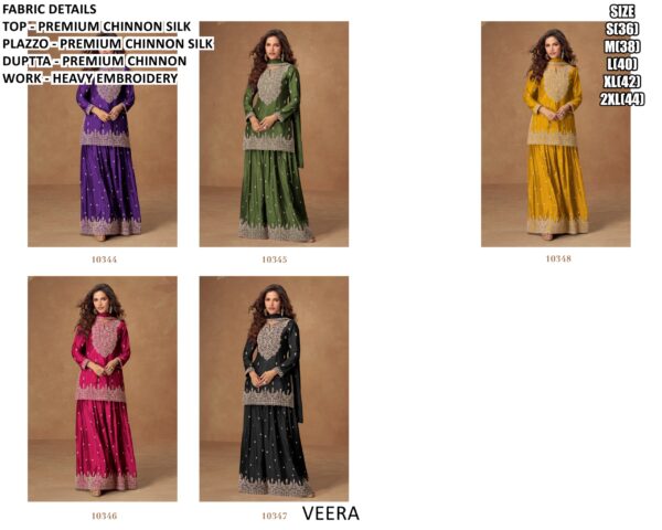 Premium Chinon Silk Heavy Embroidery Work Sets Of Five Readymade Festival Salwar Suits