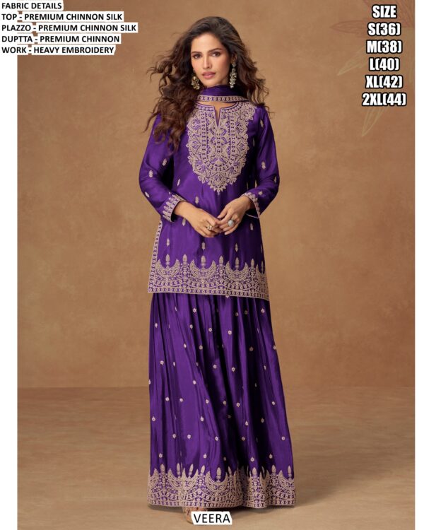 Premium Chinon Silk Heavy Embroidery Work Sets Of Five Readymade Festival Salwar Suits