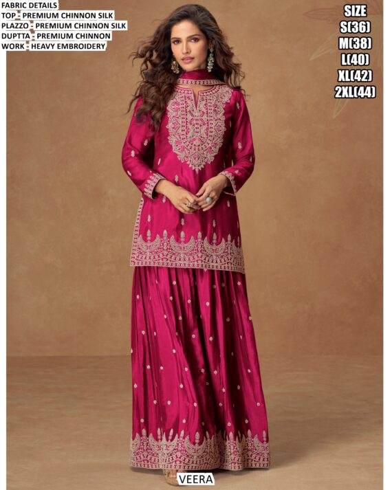 Premium Chinon Silk Heavy Embroidery Work Sets Of Five Readymade Festival Salwar Suits