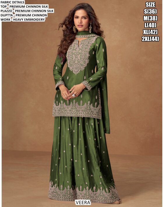 Premium Chinon Silk Heavy Embroidery Work Sets Of Five Readymade Festival Salwar Suits