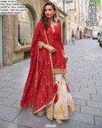 Fancy Worked Readymade Real Chinon Plazo Suits For Weddings And Festivals