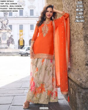 Fancy Worked Readymade Real Chinon Plazo Suits For Weddings And Festivals