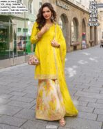 Fancy Worked Readymade Real Chinon Plazo Suits For Weddings And Festivals