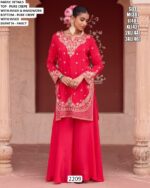 Pure Crepe Rani Pink Colour Readymade Salwar Kameez Work Crafted With Hand Work