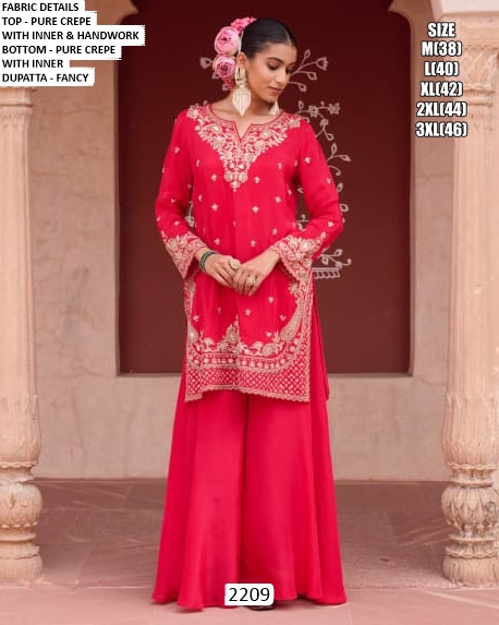 Pure Crepe Rani Pink Colour Readymade Salwar Kameez Work Crafted With Hand Work